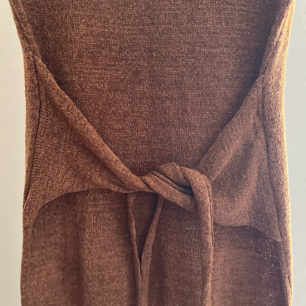 August Sky Brown Knit/Sweater Cap Sleeves Dress
